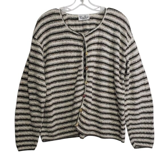 Reba Rose Women's XL Black and White Striped Button Front Cardigan Sweater - Picture 1 of 8
